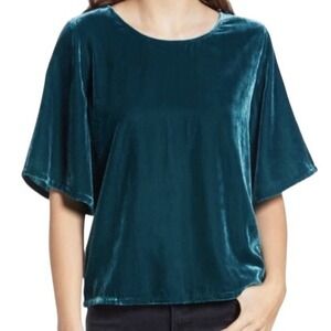 A1 Chelsea 28 crushed green velvet whimsy event festival top 3/4 sleeve NWT XS
